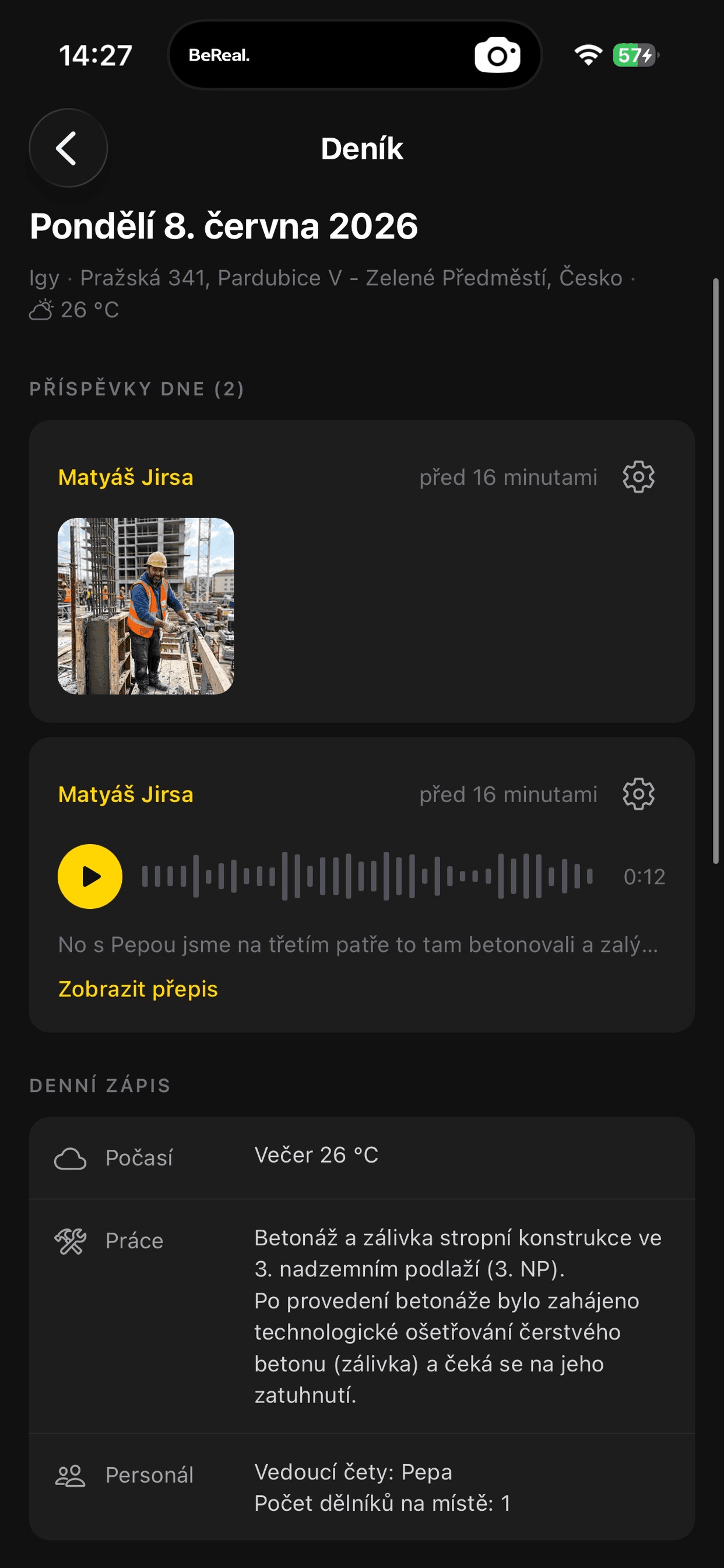 Stavei – denní přehled stavby